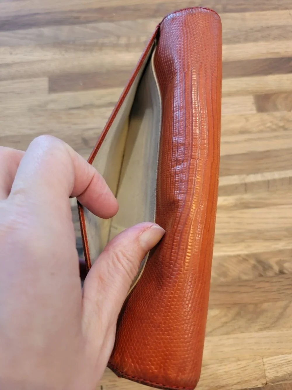 Vintage Kate Spade Burnt Orange Snake Embossed Long Leather Tri Fold Wallet